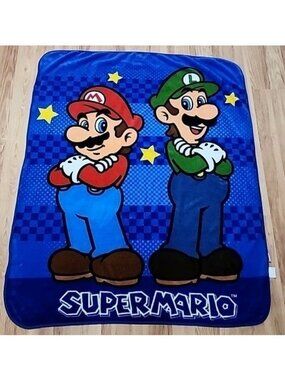 Nintendo Super Mario Brothers‎ Mario & Luigi Fleece Throw Blanket 2012 EUC
